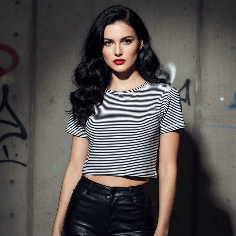 Zara Large Black and White Striped Crop T-shirt Crop Top